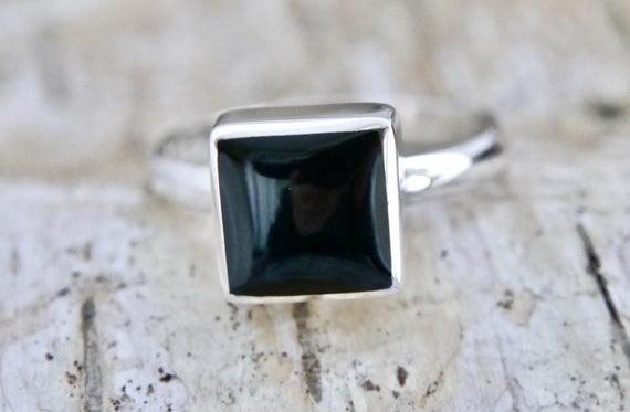 Whitby Jet Ring - Handmade Ring Silver Square