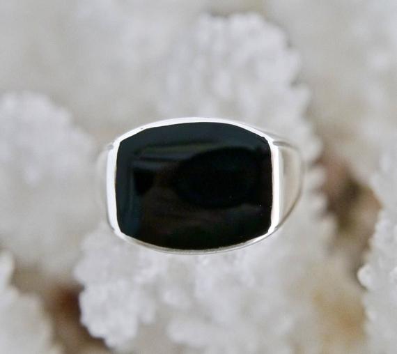 Whitby Jet Ring Handmade In Silver - Gents Ring
