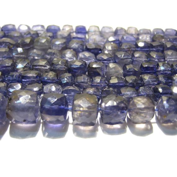 7mm Iolite Faceted Cubes, Violet Blue Iolite Faceted Box Bead, Blue Iolite Bead For Necklace, Iolite Faceted Box Cubes (4in To 8in Options)