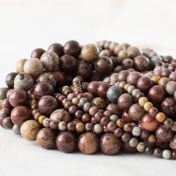 Artistic Jasper Round Beads - 4mm, 6mm, 8mm, 10mm Sizes - 15" Strand - Natural Semi-precious Gemstone