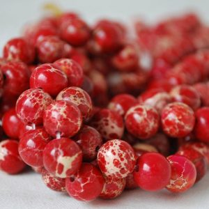 Shop Jasper Round Beads! Imperial Jasper Red (dyed) Round Beads – 4mm, 6mm, 8mm, 10mm sizes – 15" Strand | Natural genuine round Jasper beads for beading and jewelry making.  #jewelry #beads #beadedjewelry #diyjewelry #jewelrymaking #beadstore #beading #affiliate #ad