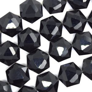 Shop Jet Beads! 14mm faceted crystal hexagon beads 15" strand black jet | Natural genuine faceted Jet beads for beading and jewelry making.  #jewelry #beads #beadedjewelry #diyjewelry #jewelrymaking #beadstore #beading #affiliate #ad