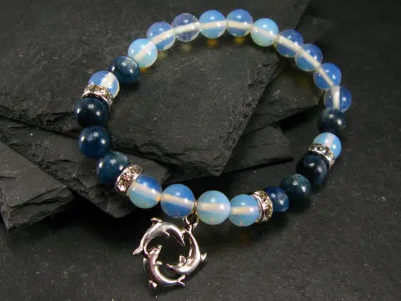 Blue Kyanite & Opalite Genuine Bracelet ~ 7 Inches  ~ 8mm Round Beads