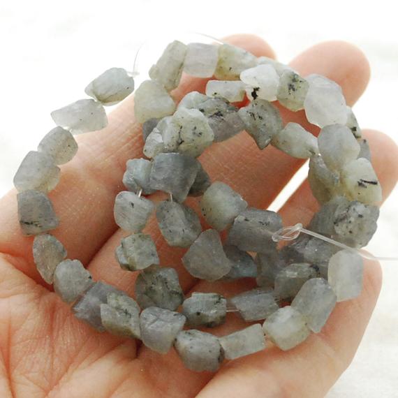 Raw Natural Labradorite Semi-precious Gemstone Chunky Nugget Beads - 6mm - 8mm X 8mm - 10mm - 15" Strand