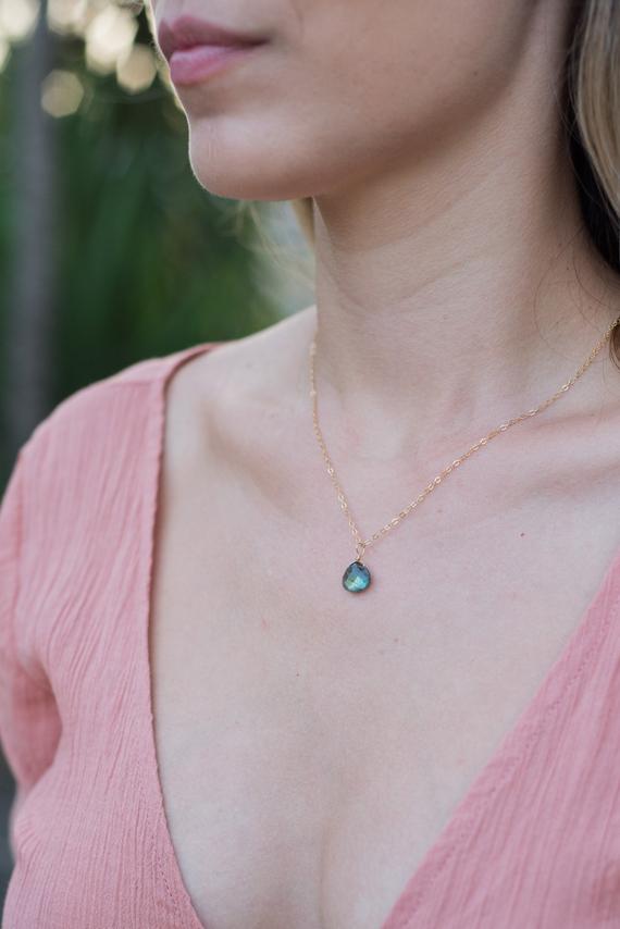 Tiny Labradorite Necklace - Small Labradorite Faceted Teardrop Necklace - Natural Labradorite Necklace - Genuine Labradorite Necklace