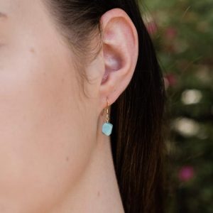 Shop Larimar Jewelry! Raw light aqua blue larimar crystal dangle drop earrings in gold, silver, bronze, or rose gold – Rough gemstone earrings | Natural genuine Larimar jewelry. Buy crystal jewelry, handmade handcrafted artisan jewelry for women.  Unique handmade gift ideas. #jewelry #beadedjewelry #beadedjewelry #gift #shopping #handmadejewelry #fashion #style #product #jewelry #affiliate #ad