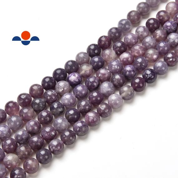 Natural Purple Lepidolite Smooth Round Beads 6mm 8mm 10mm 15.5" Strand