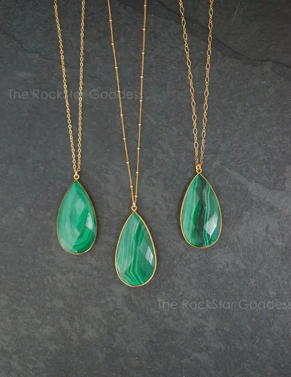 Gold Malachite Necklace, Malachite Pendant, Malachite Jewelry, Malachite Crystal Necklace, Statement Necklace, Gift For Her