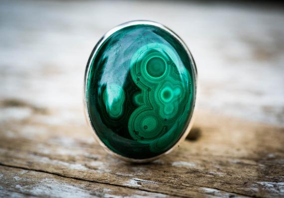 Malachite Ring 7.5 - Malachite Ring - Green Malachite Ring - Malachite Jewelry - Ring Size 7.5 - Malachite Ring Sterling Silver - Green