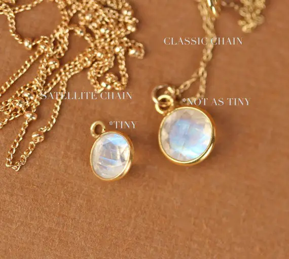 Moonstone Necklace, June Birthstone Jewelry, Tiny Moonstone, A Bezel Set Polished Moonstone On A 14k Gold Filled Chain