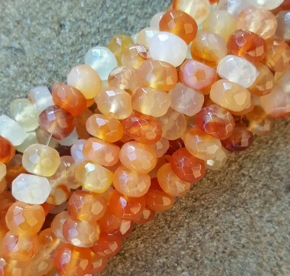 Natural Carnelian 8x5mm Faceted Rondelle/abacus Beads, Dyed And Heated - 16" Strand