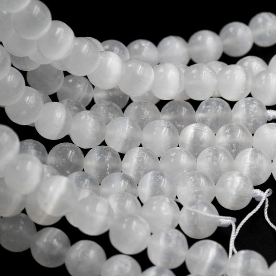 Aaa Natural Selenite 6mm 8mm 10mm Round Beads High Quality Real Genuine Natural Cat's Eye Selenite Gemstone 15.5" Strand