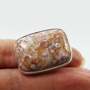 Shop Ocean Jasper Rings! Flower like Spring colors Ocean Jasper ring big rectangular shape cab set on sterling silver 925 quality natural stone solid silver jewelry | Natural genuine Ocean Jasper rings, simple unique handcrafted gemstone rings. #rings #jewelry #shopping #gift #handmade #fashion #style #affiliate #ad
