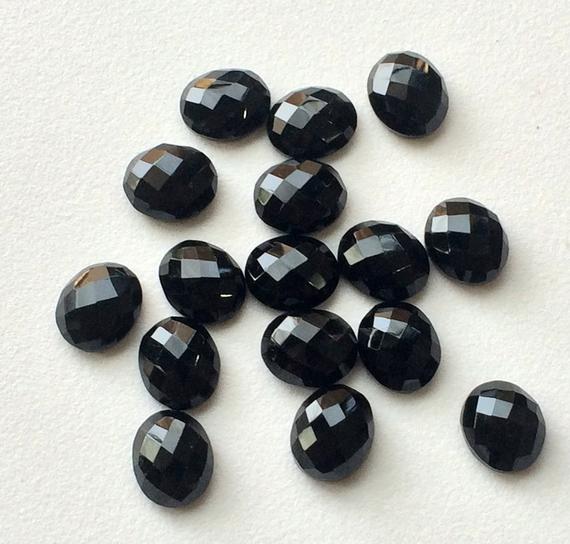 8x10mm Black Onyx Faceted Flat Back Cabochons, Onyx Rose Cut Gems, Onyx Flat Cabochons, Black Onyx Oval For Jewelry (10pcs To 50pcs Options)