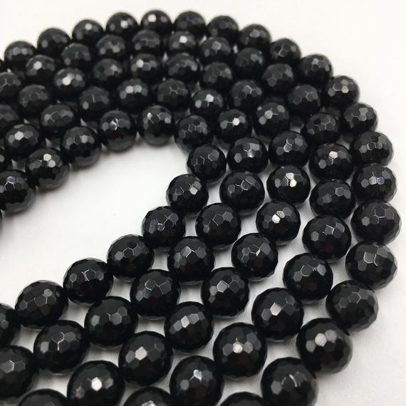 Black Onyx Faceted Round Beads 4mm 6mm 8mm 10mm 12mm 14mm 16mm 18mm 15.5" Strand