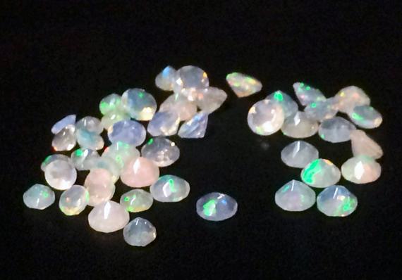 4-5mm Ethiopian Opal Faceted Round Cut Stone, 5 Pcs Fire Opal Faceted Stones, Ethiopian Welo Opal For Jewelry, Fire Opal Cut Stones - Ks103
