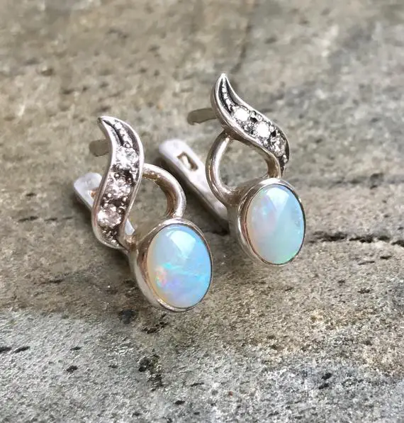 Opal Earrings, Australian Opal, Natural Opal, Real Opal Earrings, Fire Opal Earrings, Blue Fire Opal, Vintage Opal, Solid Silver, Opal