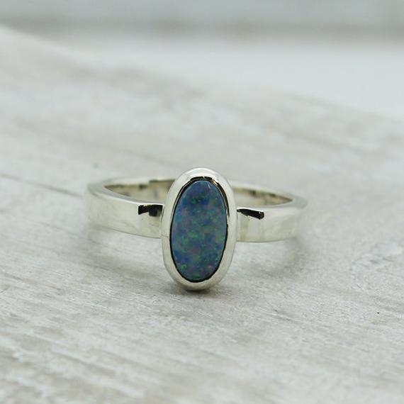 Colorful Rainbow Australian Opal Ring Freeform Natural Opal Triplet With Flashes Of Colors Set On A Solid 925e Sterling Silver Quality Opals