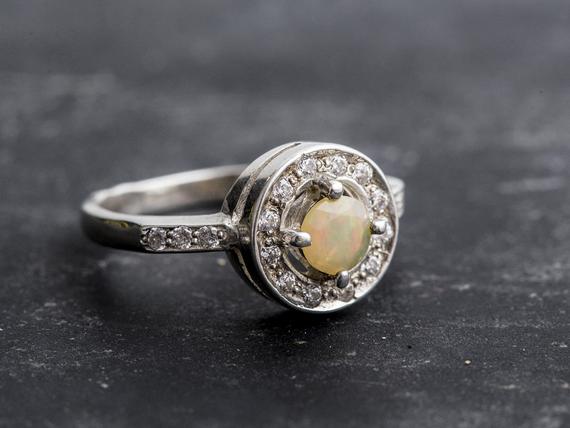 Fire Opal Ring, Natural Ethiopian Opal, Victorian Opal Ring, Dainty Round Ring, Genuine Opal, Vintage Ring, October Birthstone, Silver Ring