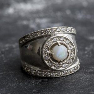 Shop Opal Rings! Vintage Opal Ring, Natural Opal Ring, Bezel Ring, Australian Opal, October Birthstone, Wide Silver Ring, Solid Silver Ring, Fire Opal, Opal | Natural genuine Opal rings, simple unique handcrafted gemstone rings. #rings #jewelry #shopping #gift #handmade #fashion #style #affiliate #ad