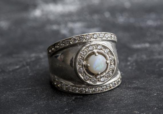 Vintage Opal Ring, Natural Opal Ring, Bezel Ring, Australian Opal, October Birthstone, Wide Silver Ring, Solid Silver Ring, Fire Opal, Opal