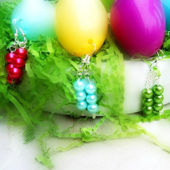 Bridesmaid Earrings Colorful Pearl Dangle Silver Jewelry Easter Jewellery Wedding Mauve Green Pink Blue Er-117 118 119 120