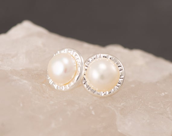 Pearl Studs- Pearl Earrings- Pearl Stud Earrings- June Birthstone- Silver Pearl Earrings- Sterling Silver Studs- Pearl Post Earrings