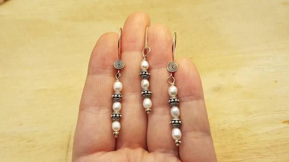 Long Fresh Water Pearl Jewelry Set. June Birthstone. Bali Silver Necklace Earring Set. Reiki Jewelry Uk. 30th Anniversary Gemstone Gift