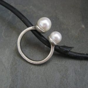 Twin pearl ring, double pearl, cultured pearl, silver pearl ring, midi ring, adjustable ring, off white pearls, handmade | Natural genuine Pearl rings, simple unique handcrafted gemstone rings. #rings #jewelry #shopping #gift #handmade #fashion #style #affiliate #ad