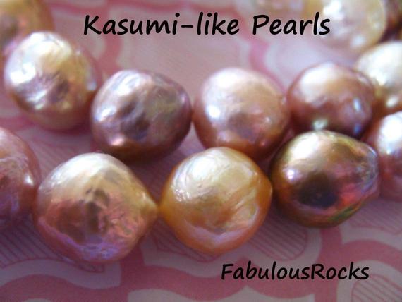 Kasumi Pearls Ming Pearls Edison Pearl, 10.5-11 Mm Lilac Peach Fresh Water Round Aaa Nucleated Wrinkled Surface Freshwater Culture Pearl