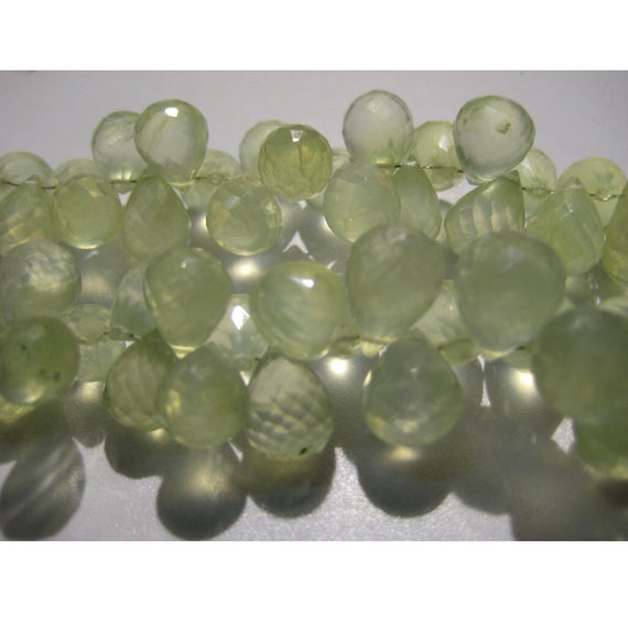 7x10mm-9x12mm Prehnite Faceted Tear Drop Beads, Prehnite Faceted Briolette Beads, Prehnite Drop Bead For Jewelry (4in To 8in Options)