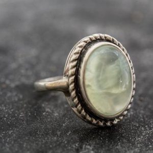 Shop Prehnite Rings! Prehnite Ring, Natural Prehnite, Statement Ring, Green Ring, May Birthstone, Vintage Ring, May Ring, Big Ring, Solid Silver Ring, Prehnite | Natural genuine Prehnite rings, simple unique handcrafted gemstone rings. #rings #jewelry #shopping #gift #handmade #fashion #style #affiliate #ad