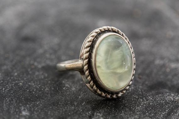 Prehnite Ring, Natural Prehnite, Statement Ring, Green Ring, May Birthstone, Vintage Ring, May Ring, Big Ring, Solid Silver Ring, Prehnite