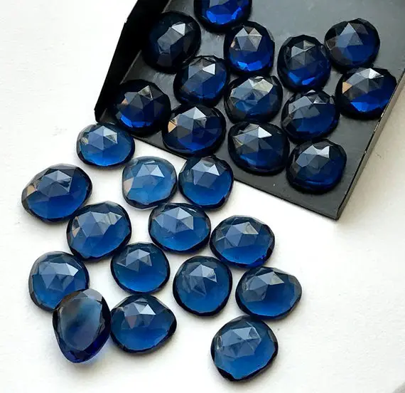 15-17mm Sapphire Blue Hydro Quartz Color Flat Back Cabochons Rose Cut, Blue Colored Rose Cut For Jewelry (5pcs To 10pcs Options) - Ns3308