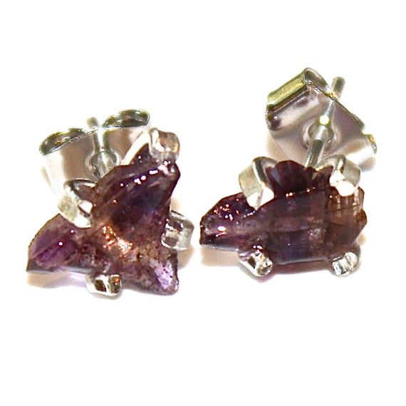 Raw Ametrine Stud Earrings Organic Earring Purple Ametrine Jewelry Silver Prong Earring February Birthstone Prong Set Earrings Raw Gemstones