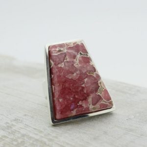 Shop Rhodochrosite Rings! Gorgeous Rhodochrosite ring amazing work its a unique statement ring only one handmade sterling silver solid thick bezel | Natural genuine Rhodochrosite rings, simple unique handcrafted gemstone rings. #rings #jewelry #shopping #gift #handmade #fashion #style #affiliate #ad