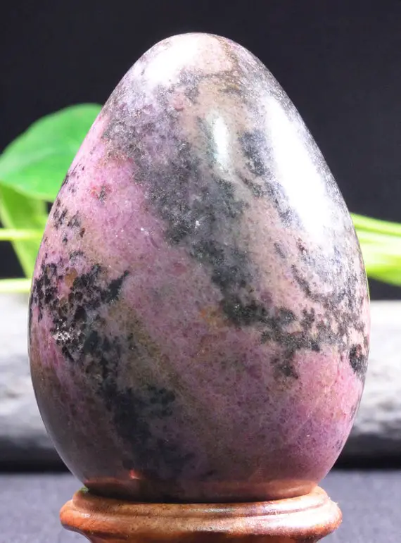 Large Pink And Black Rhodonite Egg Shaped Crystal/egg Shaped Pink Rhodonite Stone/energy Stone/decoration/display-1 Point -78*52mm-397g #976