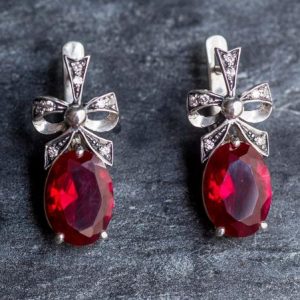 Large Ruby Earrings, Ribbon Earrings, Created Ruby Earrings, Vintage Earrings, Silver Ribbon, Ruby Earrings, Red Earrings, Antique Earrings | Natural genuine Array jewelry. Buy crystal jewelry, handmade handcrafted artisan jewelry for women.  Unique handmade gift ideas. #jewelry #beadedjewelry #beadedjewelry #gift #shopping #handmadejewelry #fashion #style #product #jewelry #affiliate #ad