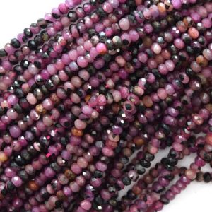 Shop Ruby Faceted Beads! 3mm genuine faceted pink ruby rondelle beads 15.5" strand | Natural genuine faceted Ruby beads for beading and jewelry making.  #jewelry #beads #beadedjewelry #diyjewelry #jewelrymaking #beadstore #beading #affiliate #ad