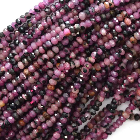 3mm Genuine Faceted Pink Ruby Rondelle Beads 15.5" Strand