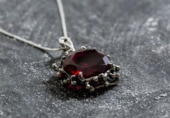 Ruby Pendant, Created Ruby Pendant, Statement Pendant, Melisandre Pendant, Red Ruby Pendant, Solid Silver Pendant, Round Charm, Antique Ruby