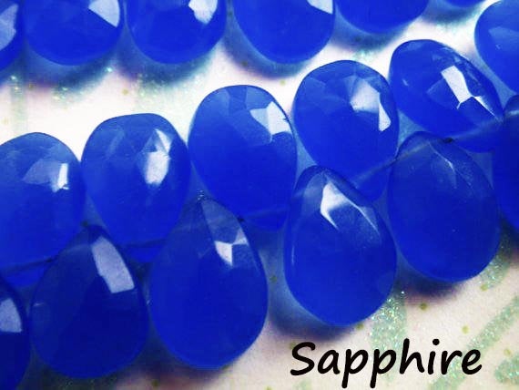 2-10 Pcs / Chalcedony Gemstone Beads Pear Briolettes / 10-12 Mm, Large Sapphire Cobalt Blue / Use For September Birthstone Gem 1012 Bgg Solo