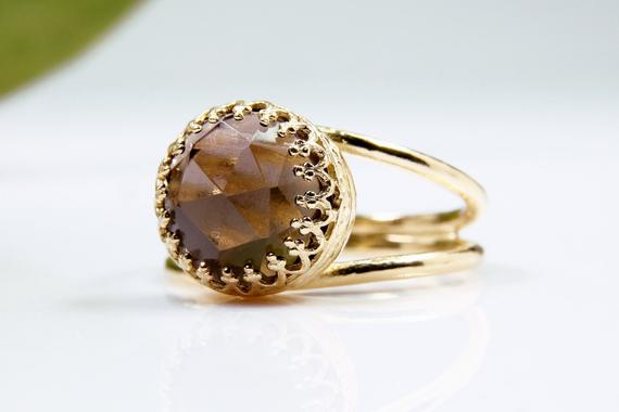 Smoky Quartz Ring · Gold Gemstone Ring · Gift Ring · Birthday Gift · Girlfriend Gift · Unique Gifts · Stone Ring · 14k Gold Ring