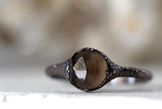 Smoky Quartz Ring - Crystal Stacker - Faceted Stone Solitaire