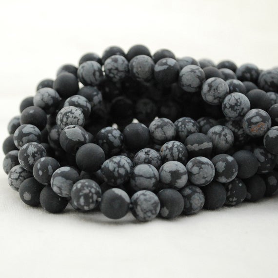 Natural Snowflake Obsidian Semi-precious Gemstone Frosted Matt Round Beads - 4mm, 6mm, 8mm, 10mm Sizes - 15" Strand