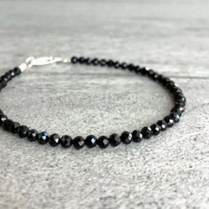 Spinel Bracelet | Black Stone Bracelet for Women, Men | Faceted Crystal Bead Jewelry | Custom Size for Small or Large Wrists | Natural genuine Spinel bracelets. Buy crystal jewelry, handmade handcrafted artisan jewelry for women.  Unique handmade gift ideas. #jewelry #beadedbracelets #beadedjewelry #gift #shopping #handmadejewelry #fashion #style #product #bracelets #affiliate #ad