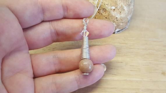 Cone Sunstone Pendant. Sterling Silver Spiral Cone Necklace. Reiki Jewelry Uk. 14x10mm Peach Semi Precious Stone.