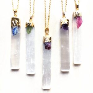 Shop Selenite Necklaces! Thin Slender White Selenite with Crystal Quartz Gemstone // White Selenite Pendant Necklace // Gold Plated Selenite Pendant Jewelry | Natural genuine Selenite necklaces. Buy crystal jewelry, handmade handcrafted artisan jewelry for women.  Unique handmade gift ideas. #jewelry #beadednecklaces #beadedjewelry #gift #shopping #handmadejewelry #fashion #style #product #necklaces #affiliate #ad