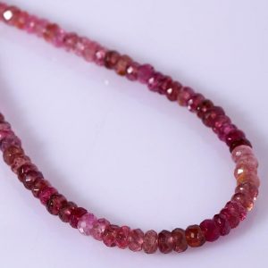 Shaded Pink Tourmaline Micro Faceted Rondelle Necklace AAQuality Tourmaline Ombre Pink Necklace Semi Precious Gemstone Wedding Birthday Gift | Natural genuine Pink Tourmaline necklaces. Buy handcrafted artisan wedding jewelry.  Unique handmade bridal jewelry gift ideas. #jewelry #beadednecklaces #gift #crystaljewelry #shopping #handmadejewelry #wedding #bridal #necklaces #affiliate #ad