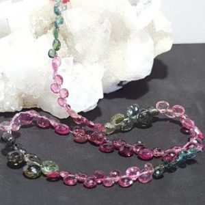 Shop Tourmaline Bead Shapes! Multi Color Tourmaline Faceted Heart Shape Briolette Beads, Natural Tourmaline Beads, Pink, Green, Blue, 12 in. Full Strand Graduating Beads | Natural genuine other-shape Tourmaline beads for beading and jewelry making.  #jewelry #beads #beadedjewelry #diyjewelry #jewelrymaking #beadstore #beading #affiliate #ad
